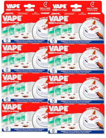Vape Esca Scarafaggi Insetticida Blatte Disinfestazione per Abitazione e Interni Elimina Intera Colonia Efficace 3 Mesi Prodotto Biocida - 16 Esche