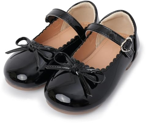 Adigau Chaussures Mary Jane Fille Chaussure Plat Semelle Souple Chaussure Brillant Léger Chaussures Ballerines à Enfiler Princesse Noir 29 EU