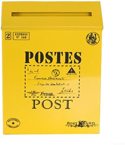 Boîte aux lettres murale vintage associant parfaitement fonctionnalité et éléments décoratifs charmants (jaune)