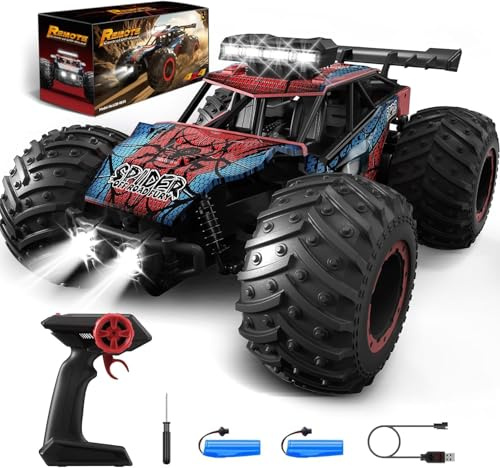 Tecnock Coche Teledirigido 1:20, Camión RC Todoterreno Recargable con LED, 10 km/h, 2,4 GHz, 2 Baterías para 50 Min, Estable y Fácil de Controlar, para Niños y Principiantes