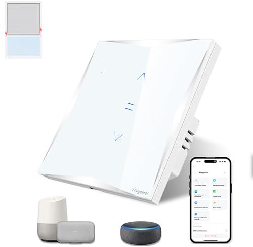 Naigebrol Smart Curtains/Blinds/Roller Blinds Control Smart Switch Tempered Glass Material Remote/Voice Control UK/EU Common Standards (Vertical control, white)