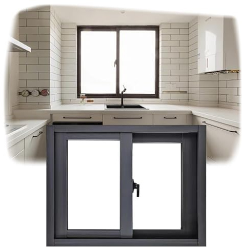 Black Vinyl Household Window Replacment Sliding Window Removable Slider Windows Basement Double-Pane Insulated with Thermal Insulation Soundproof Glass Window(30x28in)