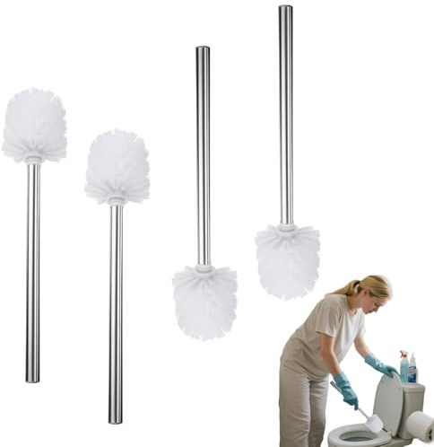 Escobilla para WC con mango de acero inoxidable 304 – Juego completo de 4 piezas para limpieza higiénica del baño con cabezales reemplazables