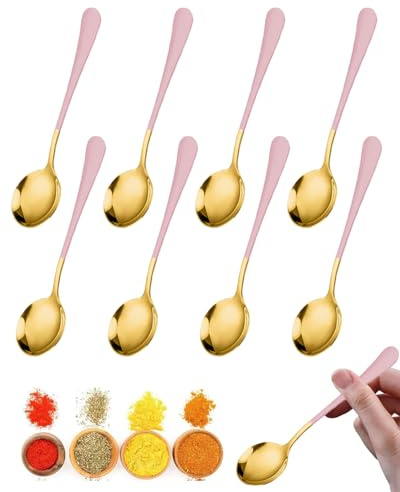 HUVZOR 8 Piezas Cuchara De Mango Largo, Agitador De Café, cucharillas postre, Cuchara De Café De Acero Inoxidable Premium, Cuchara De Té Helado, Cuchara De Helado, Cuchara Agitadora De Cóctel