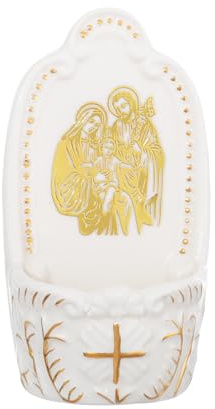 KOMI Porcelain Holy Water Font for Home Catholic Wall Decor Holy Family Holy Water Holder for Church Altar Tabletop Home Housewarming Catholic Christmas Gifts