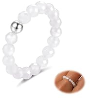 LOLIAS Anillo Antiestres Mujer Anillos Fidget Giratorio para Mujer Cuentas Piedra Perlas Naturales Anillo Ajustable para Ansiedad Anillo para Pulgar para Aliviar Estrés 9-14 17-22