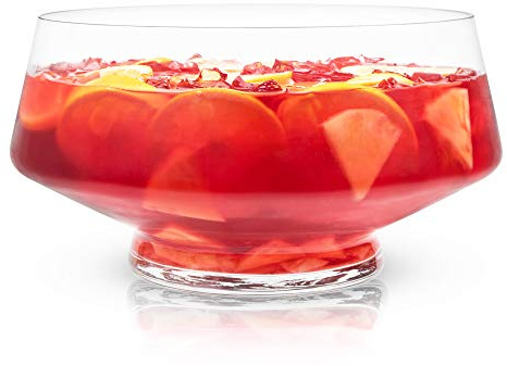 Viski Footed Glass Punch Bowl, Heavy Base Large Punch Bowl with Angled Design, Party Serveware for Cocktails & Functional Centerpiece, Clear, 2.5gal