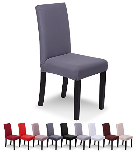 SaintderG® Stuhlhussen 6 Stück Elastische Moderne Beschützer Stuhlhussen, Hochzeit Partys Bankett Deko, bi-Elastic Spannbezug, sehr pflegeleicht und langlebig Universal (Grau, 6 Stück)