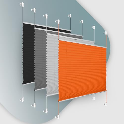 Plisseerollo ohne Bohren Klemmfix 75x130cm(BxH) Orange Jalousie Sonnenschutz Easyfix Faltrollo Lichtdurchlässig Rollo für Fenster & Tür