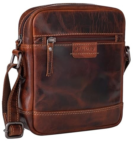STILORD Brian Bolso Pequeño de Cuero Auténtico Bandolera Hombre Vintage Mensajero Caballero para Ocio Salir Trabajo Piel Auténtica Color:Milano - marrón