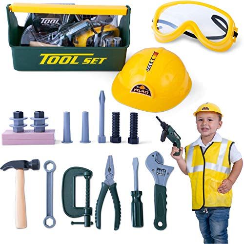 JoyKip Construction Tool Kit Children's Builder Construction Pretend Play Educational Toy Including Drill, Carry Case and Accessories - for Children Ages 3+