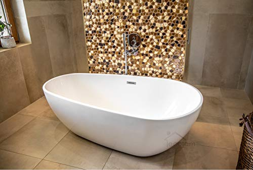 ECOLAM® exklusive freistehende Badewanne Standbadewanne moderne Wanne freistehend Kira 166x85 cm + Ablaufgarnitur Click Clack Design Acryl glamour weiß
