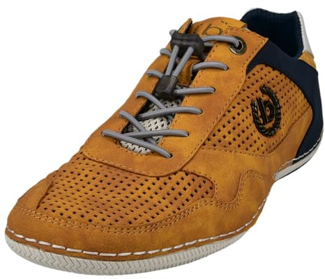 bugatti Herren Casual Sneaker mit Flexibler Sohle, Schnürschuh mit Memory Foam, Elastische Schnürsenkel, Gelb, 47 EU