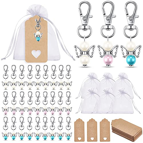 SHOWHEEL 90 Pcs Engelanhänger, 30 set Hochzeit Taufe Anhänger,Engel Anhänger Schlüsselanhänger,kleine schutzengel anhänger,Gastgeschenke Kommunion,Schutzengel+Organza,Gastgeschenke Taufe Hochzeit
