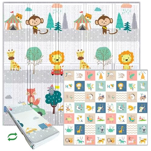 HuBorns - Spielmatte Baby Faltbar 200x180 cm und Wendbar, Krabbelmatte Baby Schadstofffrei mit CE Zertifikat, Play Mat XXL Gepolstert, Spielmatte Rutschfest und Wasserdicht
