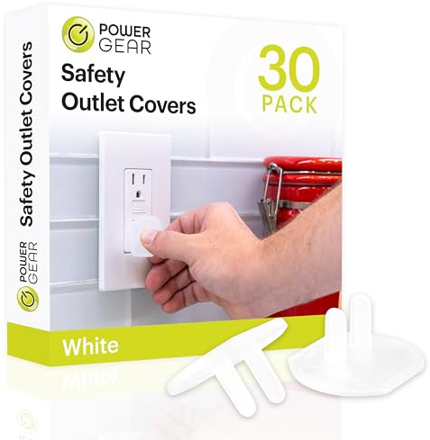 Power Gear Child Safety Electrical Outlet Covers, Tamper‑Resistant Plug Protectors for Standard Wall Outlets, Baby‑Proof & Child‑Proof Safety Caps, White, 30 Pack, 69311