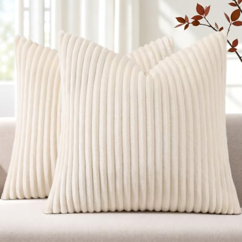 Simmore Fall Soft Cream White Flannel Throw Pillow Covers 18X18 Set of 2