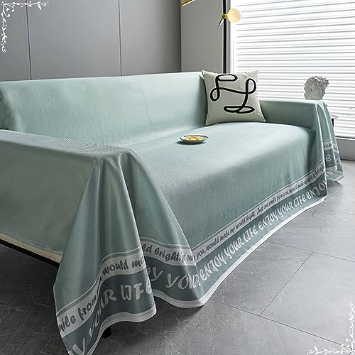 Homxi Sofa Überzug Zweisitzer,180x260CM,Couch Überzug Volltonfarbe mit Buchstaben Sofaüberwürfe Eisseide Sofa-Handtuch Grün Couch Überzug