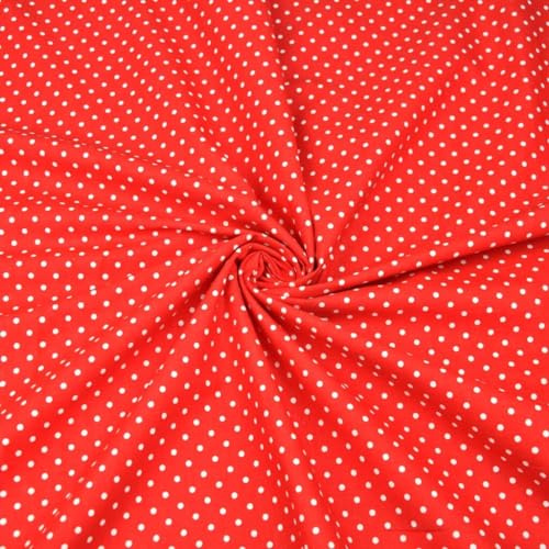 Textrend, tela de algodón, tela para coser, 100% algodón, motivo de lunares 4mm, tela textil 1x1,6m, tela por metro, patchwork (Blanco sobre rojo)