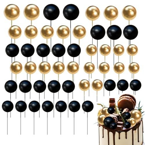 50 topper per torta a palloncino, in schiuma, colore nero e oro, decorazioni per torte, decorazioni per torte di compleanno e matrimoni
