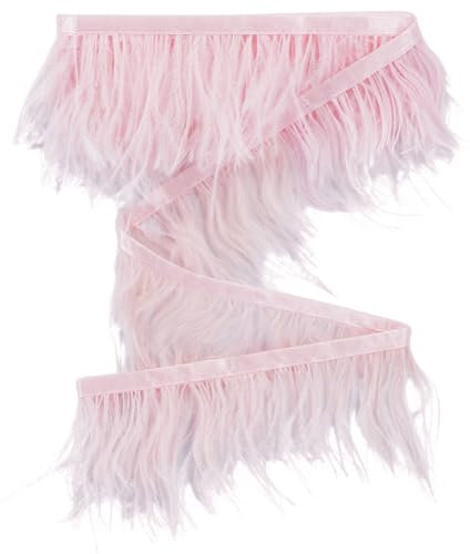 GORGECRAFT 2M Adorno de Plumas de Avestruz Cinta con Flecos Borla Borde de Encaje Adorno con Cinta de Satén para Coser DIY Vestido Latino Manualidades de Boda Disfraces Cortina Fiesta de Navidad Rosa