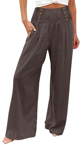 Women Wide Leg Trousers Lounge Pants Women Beach Trousers Women Beach Trousers Women Girl's Linen Wide Leg Trousers Summer Denim Palazzo Trousers for Women UK Palazzo Trousers Brown 2XL