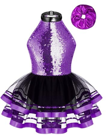 Freebily Vestido De Danza Ballet Para Niñas Maillot De Gimnasia Rítmica Con Falda Tutú Body De Ballet Vestido De Baile Latino Jazz Disfraz Bailarina Morado 7-8 años