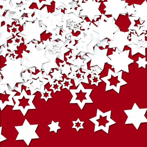 QINERSAW 200 Mini Stelle Esagonale in Legno Bianco Mini Decorazione Natalizia in Trucioli di Legno 4 cm e 2 cm Stelle Legno Decorative Natalizi per DIY Bomboniere Matrimonio Artigianato