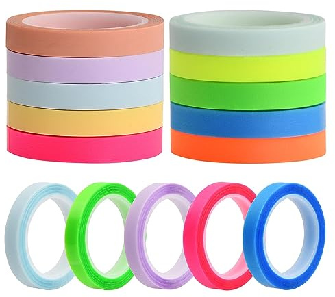 Dokeno 10 rotoli nastro evidenziatore, 6 mmx5 m nastro adesivo trasparente colori nastro evidenziatore rimovibile per insegnanti studenti, classe di lettura