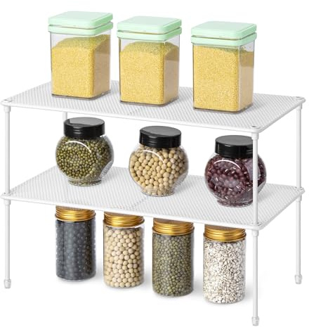QIWODE Organizador de armario de cocina, estante para especias, estante apilable, unidad divisora de espacio, soporte de almacenamiento para cocina, despensa, armario, escritorio, encimera, color