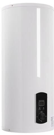 OUKANING Elektrisk varmvattenbehållare varmvattenberedare för badrum/kök, 25–75 °C 220 V 2000 W rostfritt stål emalj, plast, med dusch, IPX4, läckageskydd, vattenkran (vertikal, 60 l)