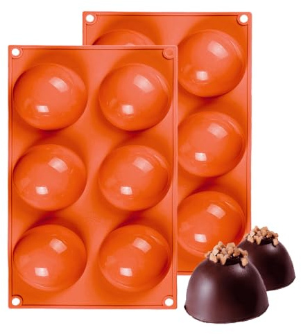 6 Cavity Silicone Moulds Semi Sphere, MKNZOME 2Pcs Semicircle Dome Silicone Chocolate Molds, Silicone Baking Moulds for Making Chocolate, Cake, Jelly, Dome Mousse,Candy,Ice Cream Bombes