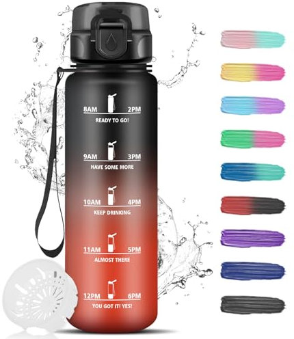 Bouteille d'eau - 1L - Gourde Sport avec Filtre, Bouteille d'eau, Bouteille Motivation avec Slogan de Motivation, Facile à Nettoyer, Bouteille Adulte pour Running, Vélo, Sport, Musculation