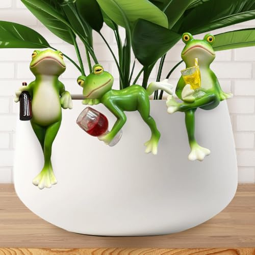 AUNGCSHE Rana Decorativa para Jardín, con Copa de Vino, Rana, Figuras Decorativas para Mini Estanques, Decoración de Balcón, Decoración de Jardín al Aire Libre, Macetas, Terrazas (Verde - 3)