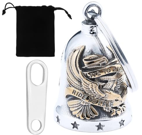 JYNVO Campanella Guardian Bell Moto con Stampa Aquila & “LIVE TO RIDE” - Portafortuna Motociclista, Angello Custode per Moto, Portachiavi con Anello Appeso | Adatta per Auto Elettriche, Biciclette