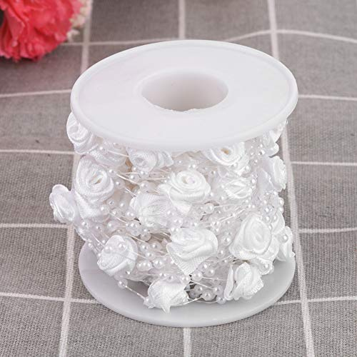 Bonbela 10 M/rotolo di rosa artificiale filo di perle perline ghirlanda stringa fai da te decorazione di nozze (bianco)