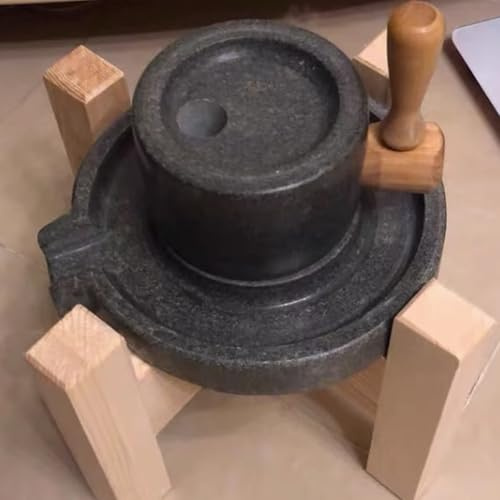 Handvevad kornkvarn handgjord lapis lazuli stenkvarn med trästativ 25 cm / 9,8 tum hushåll matberedare för fullkornsmuttrar och frön