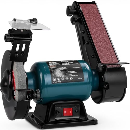 Smerigliatrice da banco da 15,2 cm e levigatrice a nastro da 5,1 x 68,6 cm, motore a induzione da 2,5 A, strumento per affilatura di coltelli, lavorazione del legno, lavorazione del metallo e officina