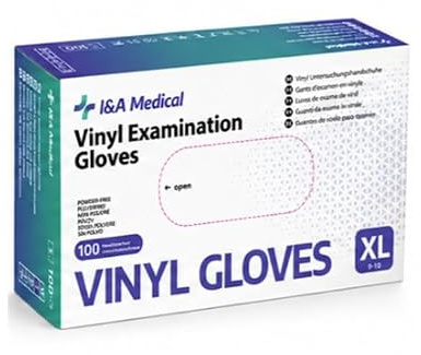 I&A Medical Guantes de Vinilo para Examen, CX 100 Unidades/Carton 1000 ud (XL)