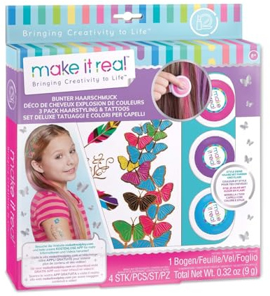 Make It Real 2902302 Bunter Haarschmuck Beauty-Set für Kinder, mit Haarkreide und Tattoo-Stickern, Kreativset