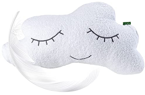 Smithy Kinder-Kissen Wolke mit süßem Wolkengesicht | Dekokissen | 100% hochwertige Baumwolle | Öko-Tex zertifiziertes | mit Füllung 35 x 20 cm (Weiß)