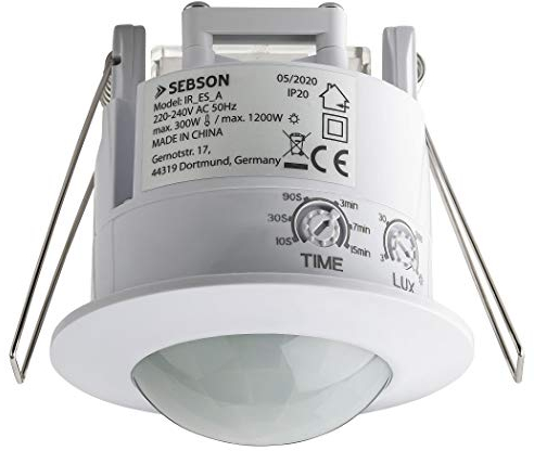 SEBSON® Bewegungsmelder Innen, Unterputz Decken Montage, programmierbar, Infrarot Sensor, Reichweite 6m / 360°, Einbau Bewegungssensor LED geeignet, 3-Draht