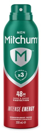Mitchum Men Triple Odor Defense 48HR Protection Aerosol Deodorant & Anti-Perspirant, Intense Energy, 200 ml