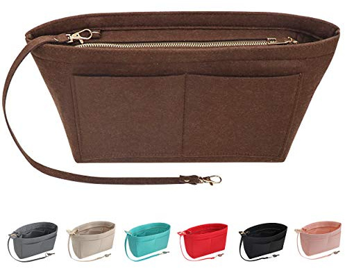 Soyizom Organizador de Bolsos de Fieltro Organizador de Bolsos de Fieltro Insertar organizadores de Bolsos Bolso de Mano de Bolsillos múltiples para Mujeres(Café,Medio)