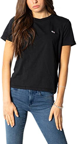 Tommy Jeans Tjw Regular Jersey C Neck Dw0Dw09198, Top in Maglia a Maniche Corte, Donna, Nero (Black), S