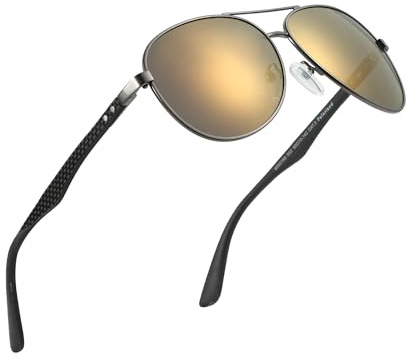 ZENOTTIC Piloto Gafas de sol polarizadas Hombres Mujeres Fibra de carbono Marcos de metal UV400 Protección Unisex Clásico Estilo Retro