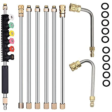 Set di 8 strumenti per la pulizia delle grondaie, idropulitrice a pressione, bacchetta di estensione 3 tipi di idropulitrice con connettori rapidi da 1/4 di pollice, strumento di pulizia telescopico