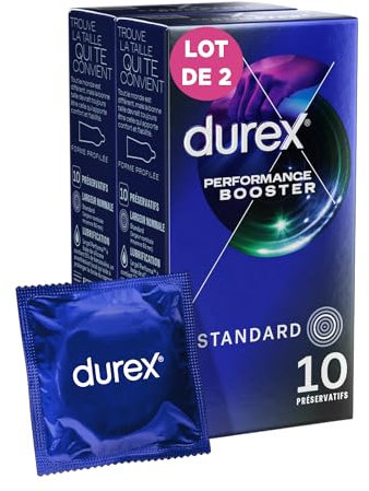 Durex Longer Pleasure - 20 Préservatifs Retardant Extra lubrifiés - Prolonge la durée du rapport - Le packaging peut varier (Performance Booster)