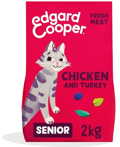 Edgard Cooper Senior Grain Free Dry Cat Food, ChickenTurkey 2kg, Natural Cat Kibble for Senior Cats with Fresh Meat Amino Acids, GlutenFree, High Protein, No Added Sugar