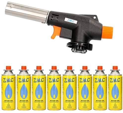 Bec Bunsen + 8 Cartouches à Gaz 227g MSF-1a Brenneraufsatz Brûleur Flambiergerät Chalumeau Brûleur Soudage Briquet Réglable Flamme Flambieren Butangasbrenner pour Barbecue,Cuisine,Camping,Brasage